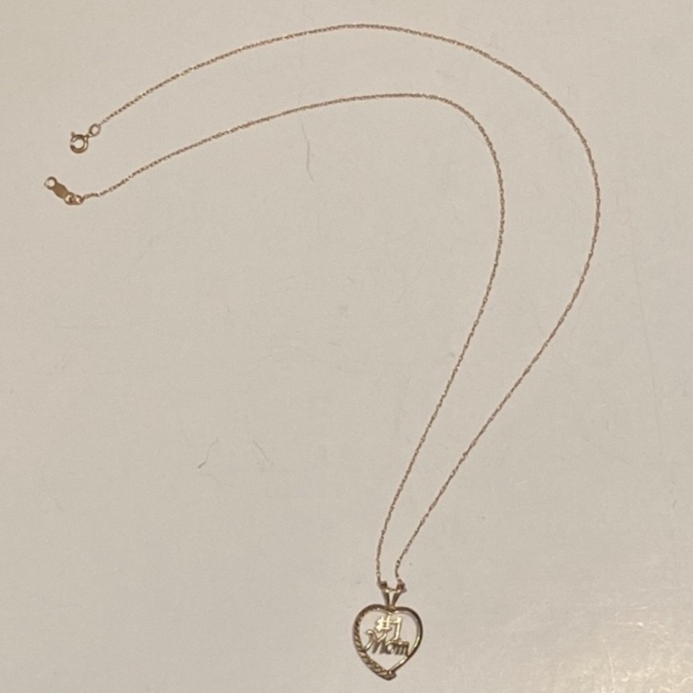 14K SOLID YELLOW GOLD #1 MOM HEART PENDANT GOLD CHAIN SIGNED AURAFIN - AUTHENTIC - Picture 13 of 16
